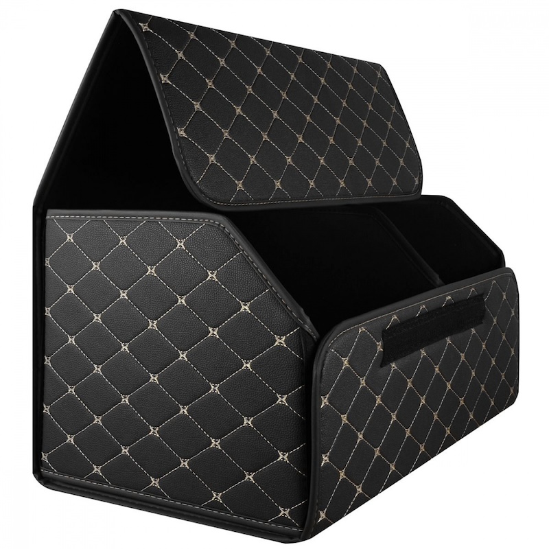 Органайзер в багажник автомобіля чорний штучна шкіра 2 відділення на липучці 54смХ30смХ30см (44650/black beige)