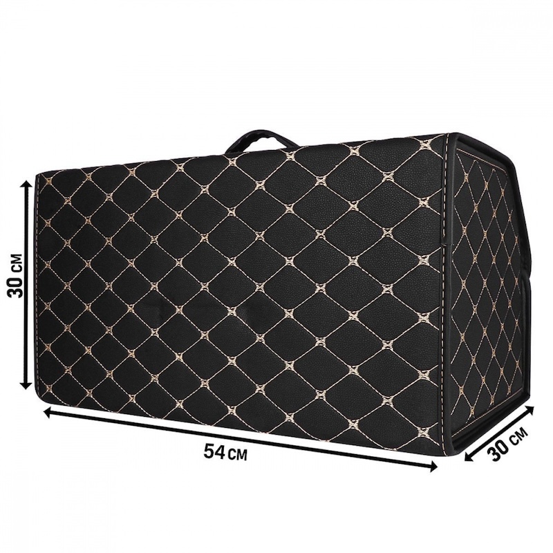 Органайзер в багажник автомобіля чорний штучна шкіра 2 відділення на липучці 54смХ30смХ30см (44650/black beige)