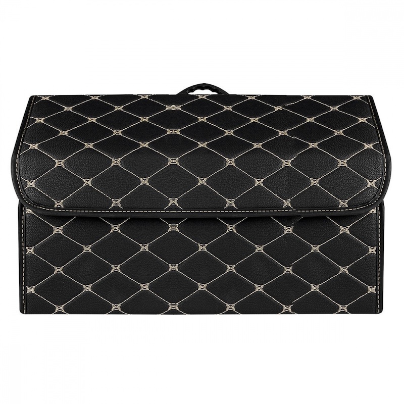 Органайзер в багажник автомобіля чорний штучна шкіра 2 відділення на липучці 54смХ30смХ30см (44650/black beige)