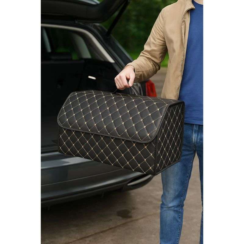 Органайзер в багажник автомобіля чорний штучна шкіра 2 відділення на липучці 54смХ30смХ30см (44650/black beige)