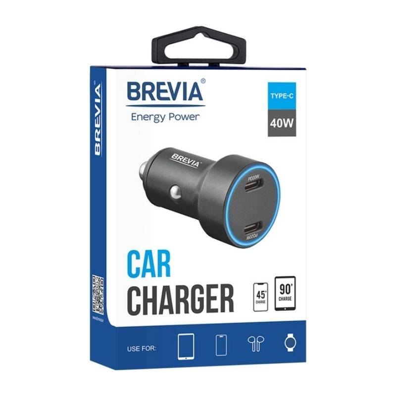 Автомобільний зарядний пристрій BREVIA ePower DualCharge Display 40W 2xUSB-C чорний 46040DCLB (46040