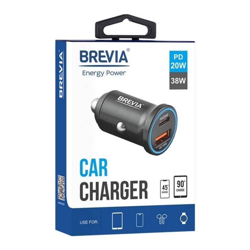 Автомобільний зарядний пристрій BREVIA ePower DualChargeLED 38W 1xUSB-C+1xUSB-A чорний 46038CALB (46