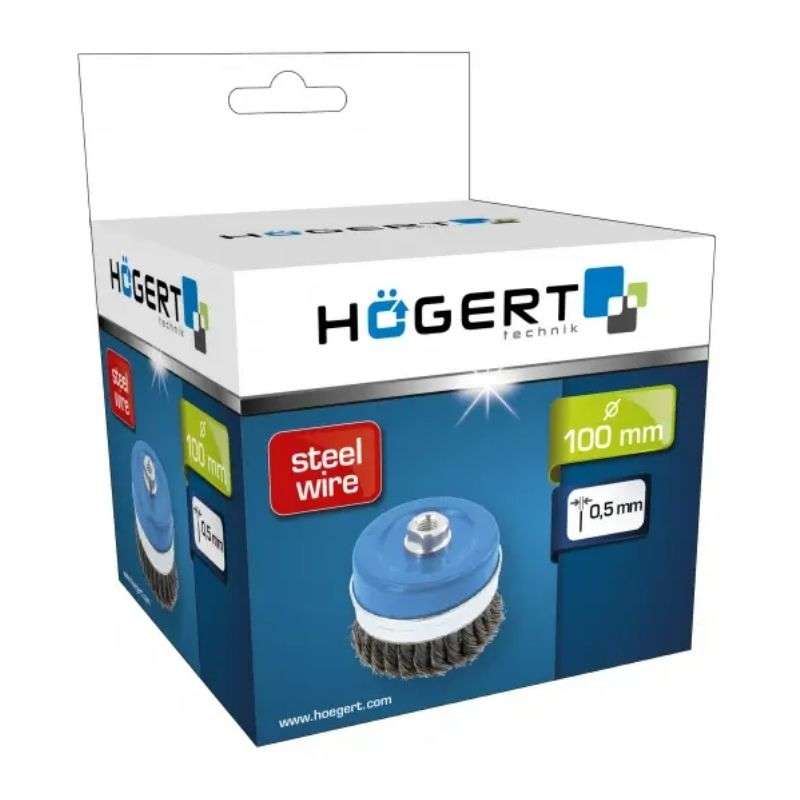 Щітка чашкова 100мм 7000об/хв Hogert кручена сталева посилена для болгарки (HT7D738)
