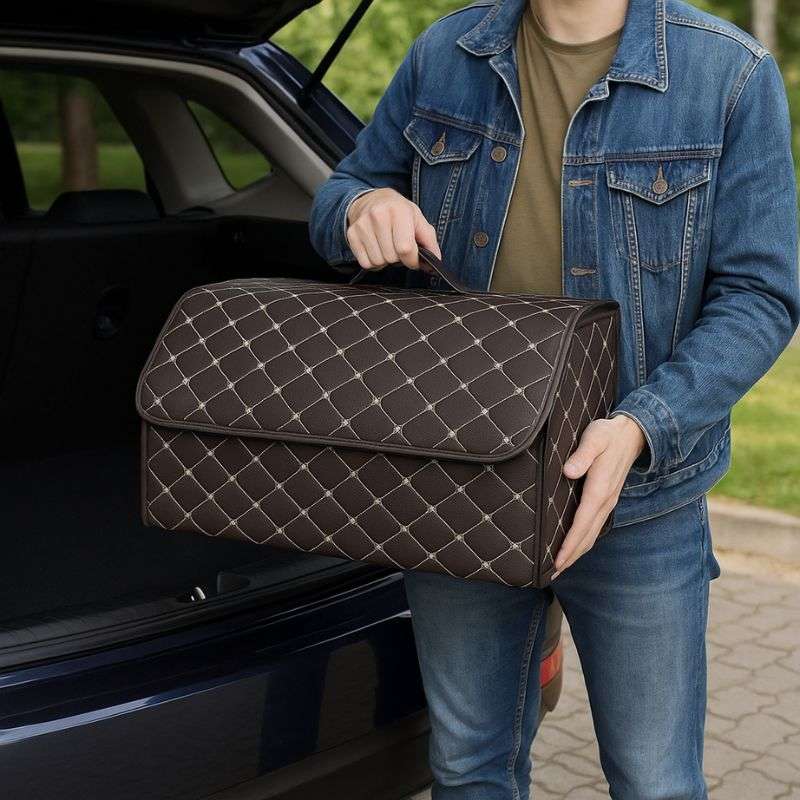 Органайзер в багажник автомобіля коричневий штучна шкіра 2 відділення на липучці 54смХ30смХ30см (44650/brown beige)