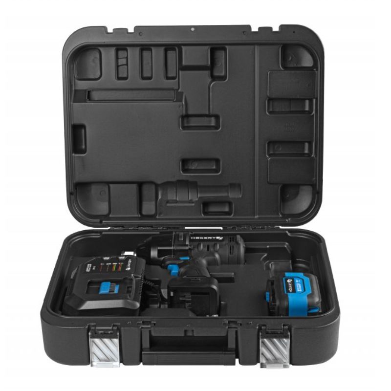 Ударний гайковерт безщітковий 1000 Нм 18В Hogert + акумулятор 4Ач + зарядна станція (HT2E254-B16IW)