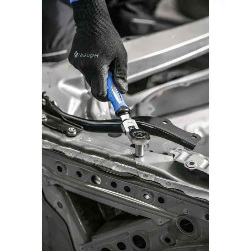 Ключ с трещоткой и шарниром 1/2" 1/4" 3/8" 255мм CrV Hogert со сменными адаптерами (HT1R395)
