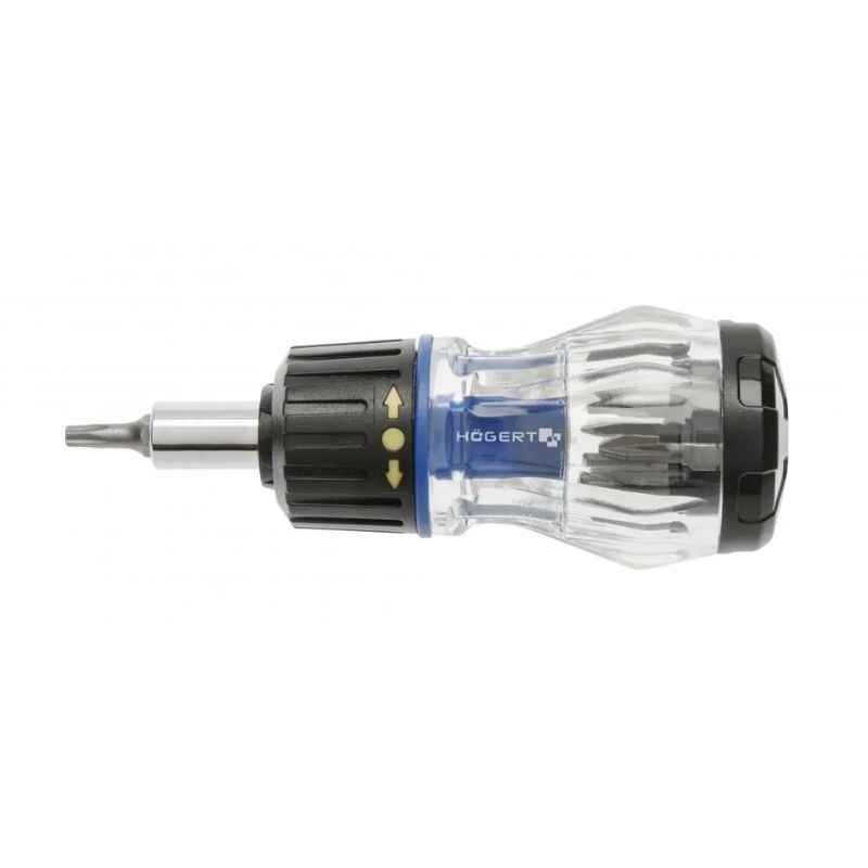 Отвёртка с реверсивной рукояткой и битами 8шт Hogert сталь S2 PH SL Torx Hex (HT1S214-1)