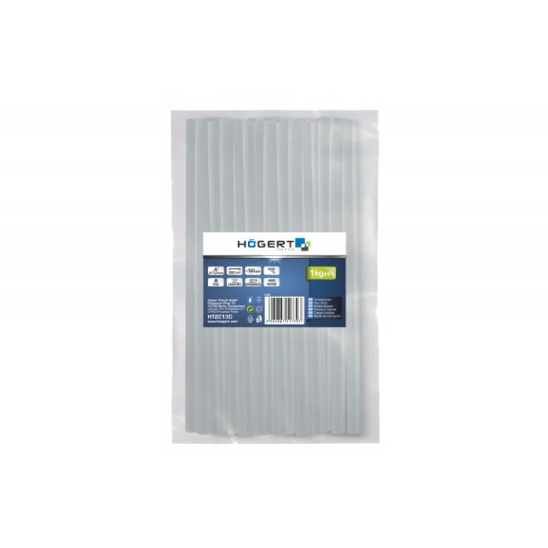 Клейові стрижні прозорі 11,2 мм 15 сП 200 мм 1 кг Hogert (HT2C131)