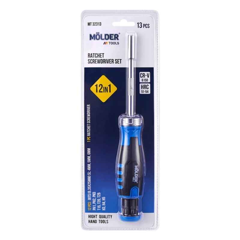 Отвертка реверсивная с битами 13шт Molder CrV PH SL Torx Hex (MT32313)