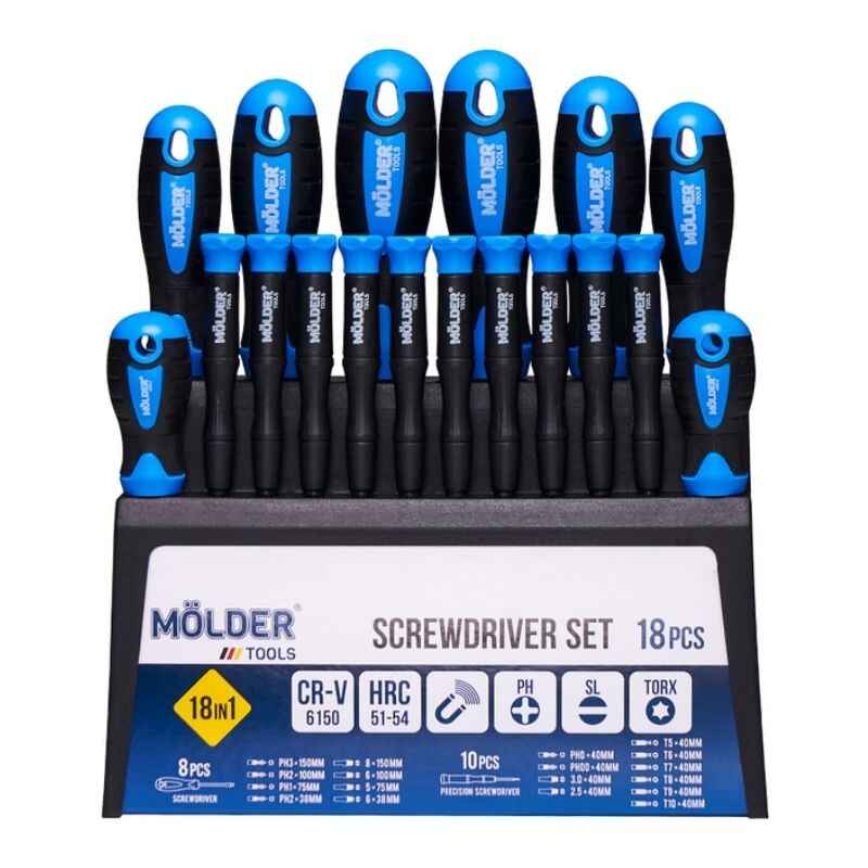 Набор отверток 18шт CrV 6150 Molder с магнитным захватом PH SL Torx (MT32218)