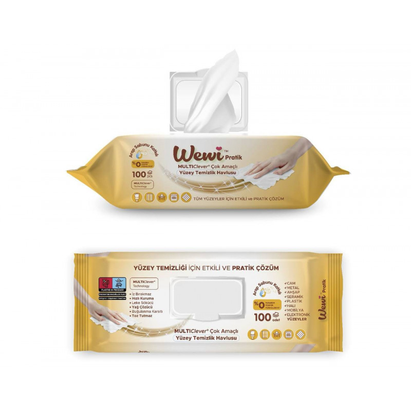 Серветки вологі для прибирання WEWI жовті 100шт