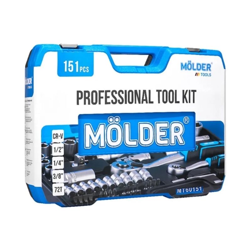 Набір інструментів 1/2″ 1/4″ 3/8″ 72Т CrV 151шт Molder у кейсі (MT60151)