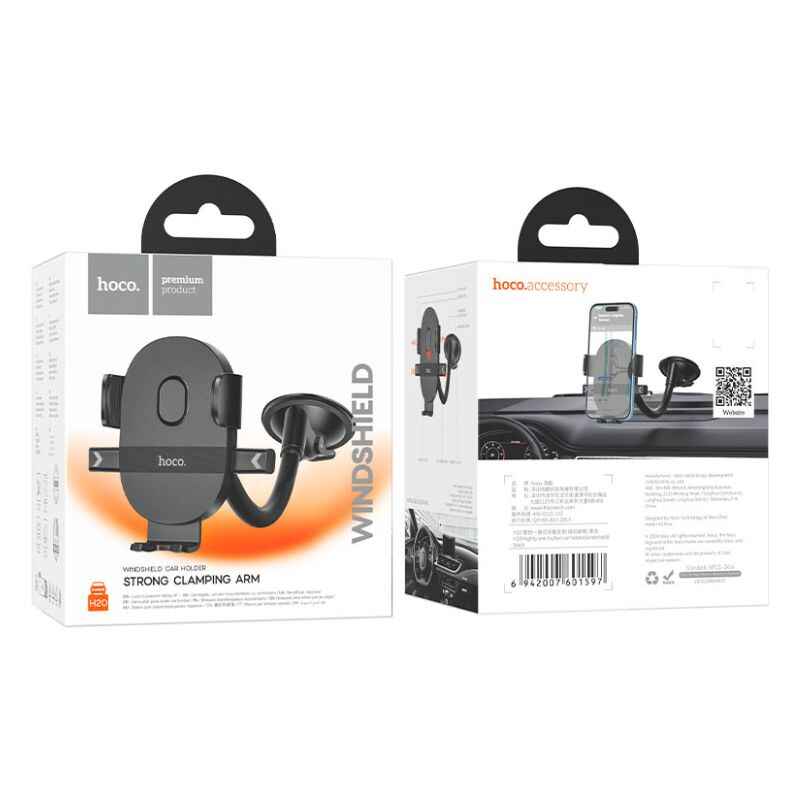 Держатель для автомобиля с одним кнопочным креплением HOCO Mighty на лобовое стекло черный (H20)