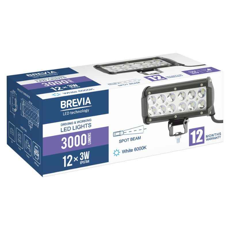 Додаткова фара на авто прямокутна Spot спрямований білий колір світіння 3000Lm Brevia (10712SX1)