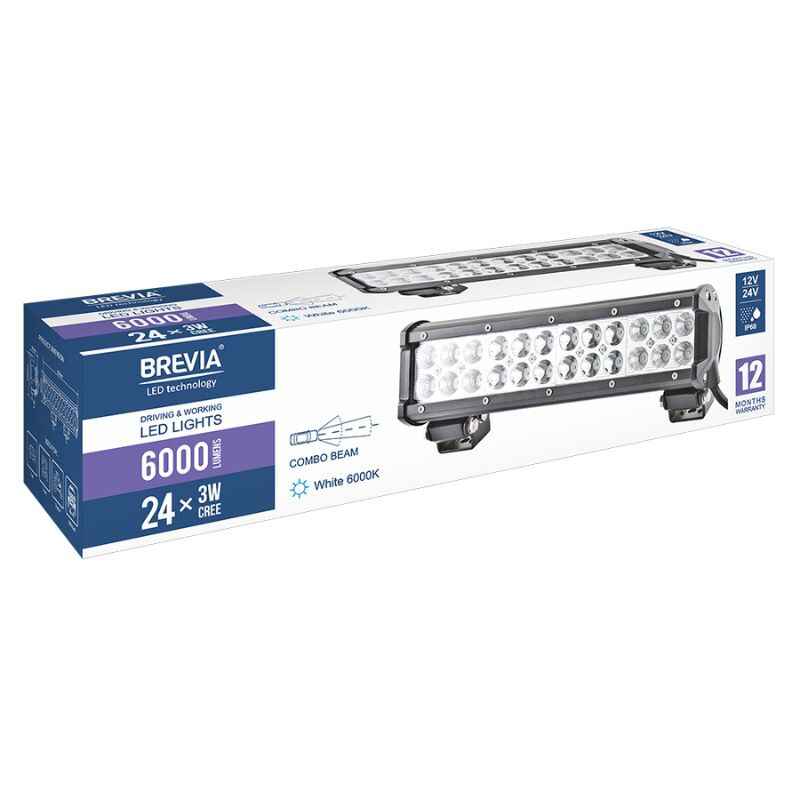 Додаткова фара на авто прямокутна Combo комбінований білий колір світіння 6000Lm Brevia (10724CX1)