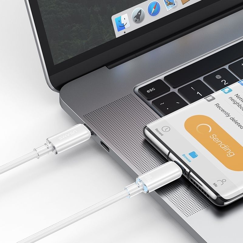 Кабель для зарядки і передачі даних Type-C-Type-C 480Мб/с 100W 1.2м чорний Usams With Light-Cloud Series (SJ660USB01)