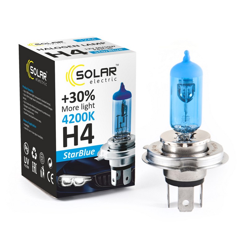 Лампа галогенна Solar H4 StarBlue 1шт (1244)