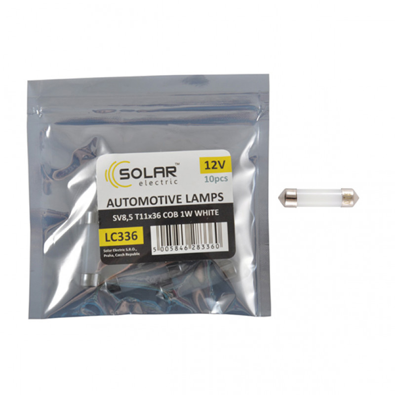 LED автолампа SOLAR 12V SV8.5 T11x36 1COB 1W white 10шт (LC336_P)