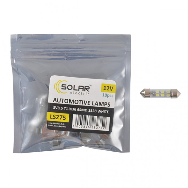 LED автолампа SOLAR 12V SV8.5 T11x36mm 6smd 3528 white 10шт (LS275_P)