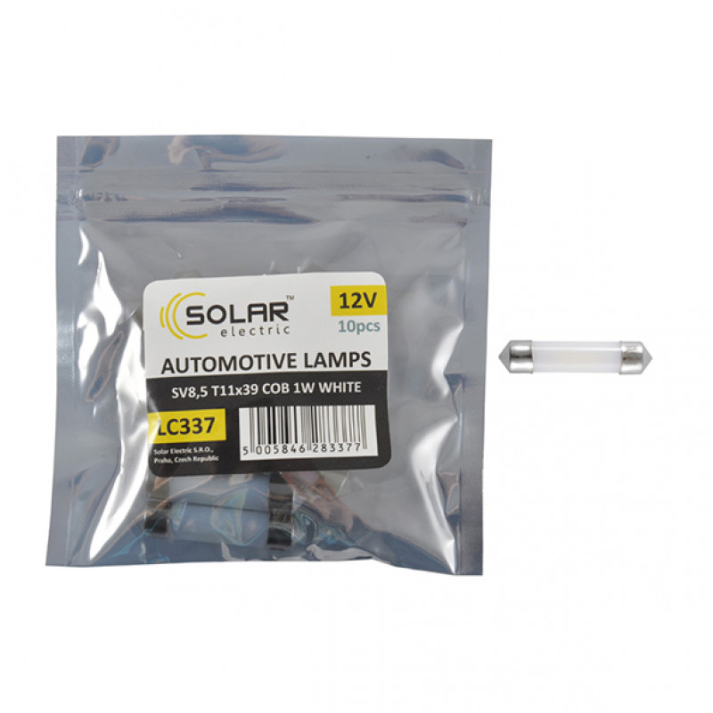 LED автолампа SOLAR 12V SV8.5 T11x39 1COB 1W white 10шт (LC337_P)