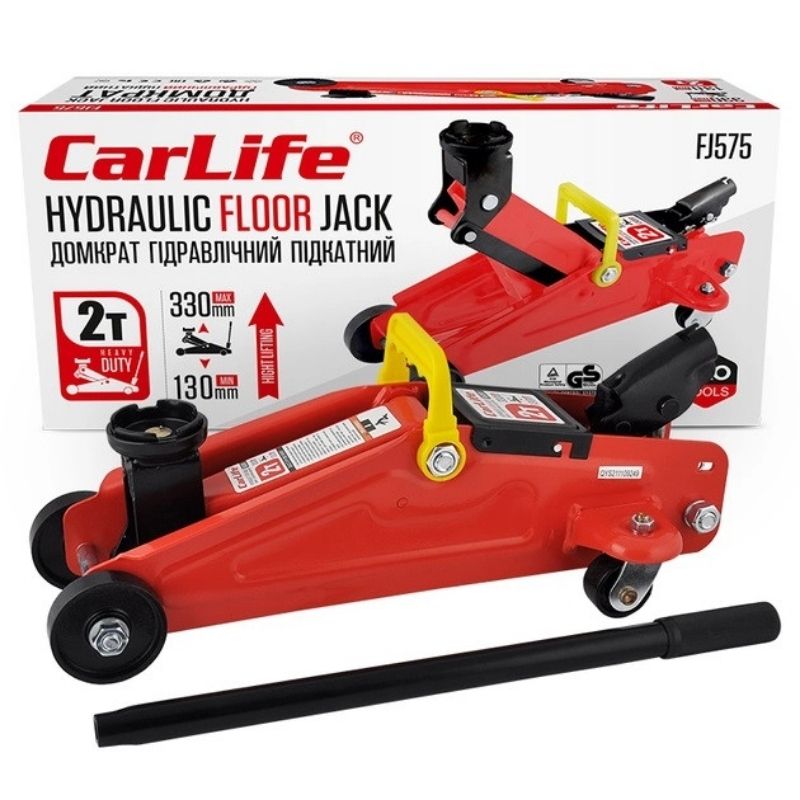 Домкрат гідравлічний підкатний 2т CarLife 130-330мм для автомобіля в картонній упаковці (FJ575)