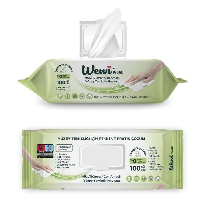 Салфетки влажные для уборки WEWI зеленые 100шт (Хлор), 12шт/уп (1000088/4)