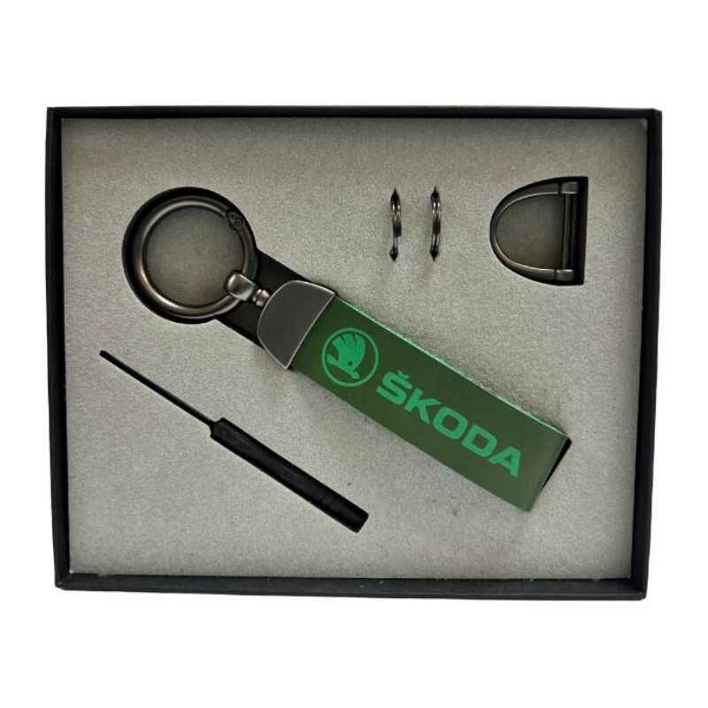 Брелок для ключів авто шкіряний RG з карабіном хакі SKODA (BR-2GRSk)