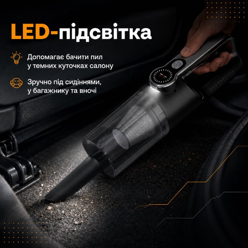 Пилосос автомобільний акумуляторний 120Вт Gearo 4в1 17000PA  6000мАч 5 насадок чорний (GE0122)