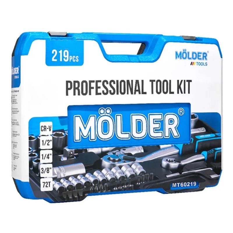 Набір інструментів 1/2″ 1/4″ 3/8″ 219шт 72Т CrV Molder у кейсі (MT60219)