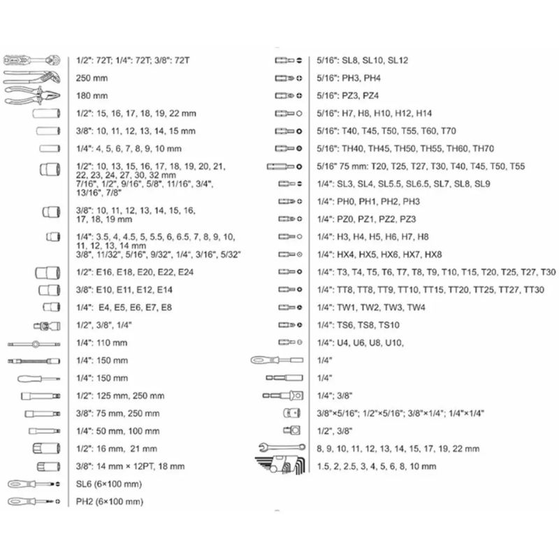 Набір інструментів 1/2″ 1/4″ 3/8″ 233шт 72Т CrV Molder у кейсі (MT60233)