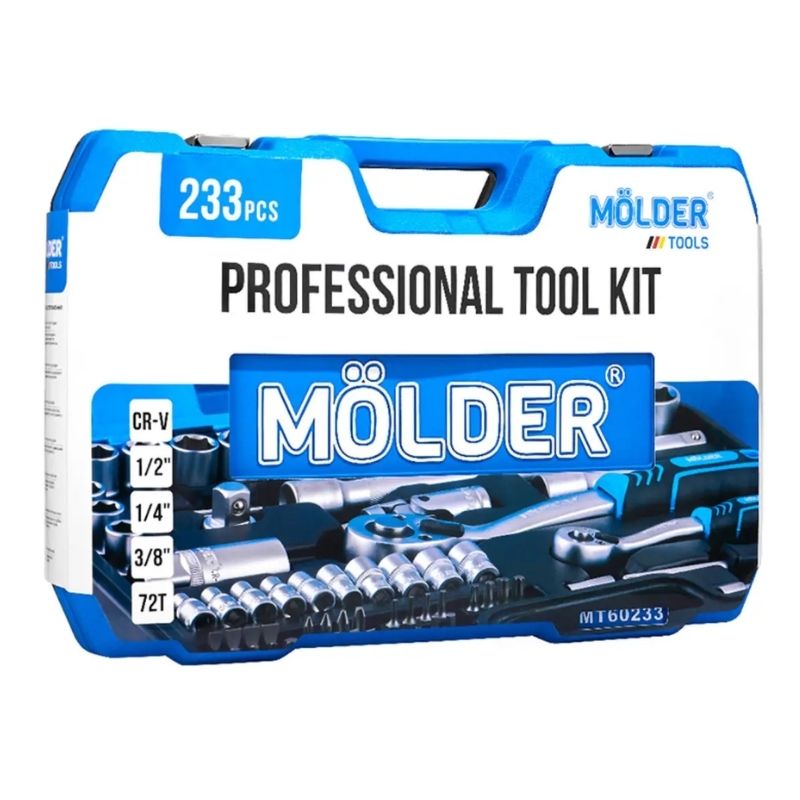 Набір інструментів 1/2″ 1/4″ 3/8″ 233шт 72Т CrV Molder у кейсі (MT60233)