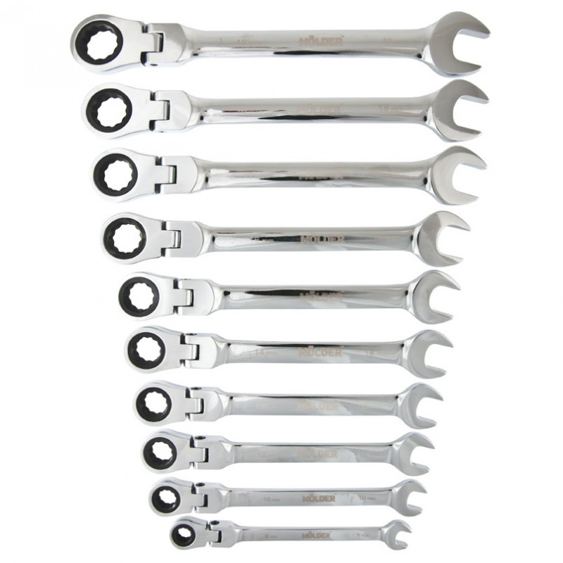 Ключі комбіновані з тріскачкою та карданом cr-v 10шт 8-19 мм Molder (MT57110)