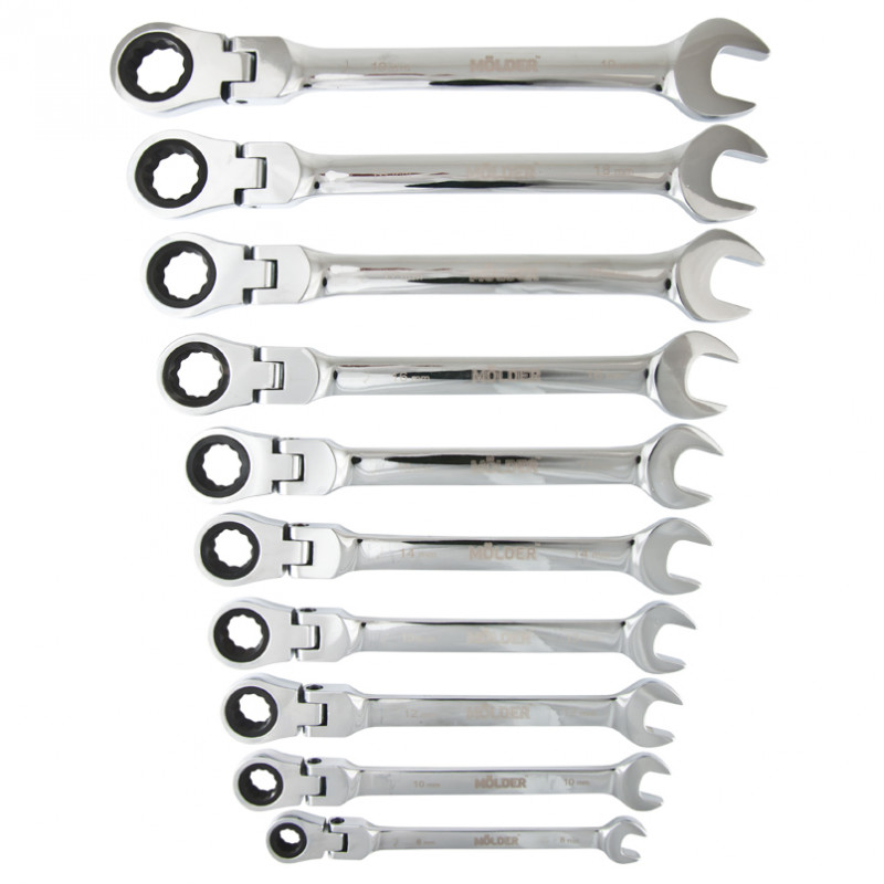 Ключі комбіновані з тріскачкою та карданом cr-v 10шт 8-19 мм Molder (MT57110)