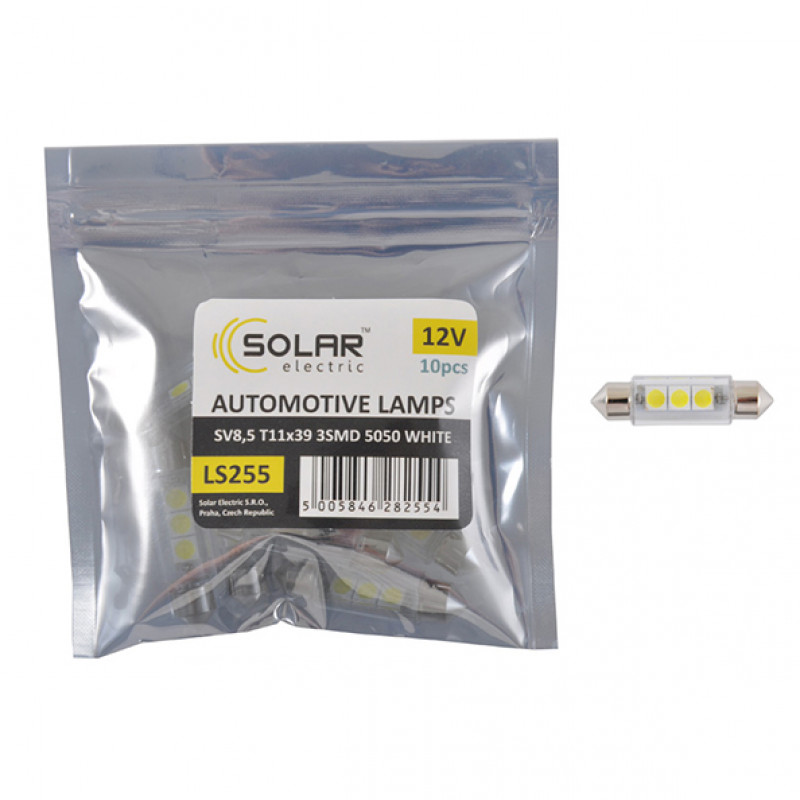 LED автолампа SOLAR 12V SV8.5 T11x39 3smd 5050 white 10шт (LS255_P)
