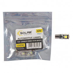 LED автолампа SOLAR 12V T10 W2.1x9.5d Canbus 5SMD 5050, white 10шт (LS258_P)