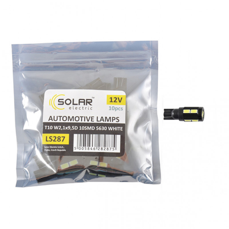 LED автолампа SOLAR 12V T10 W2.1x9.5d 10SMD 5630 white 10шт (LS287_P)