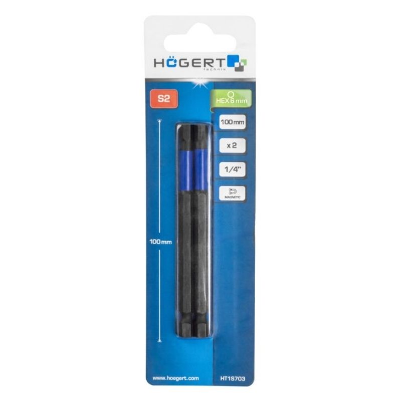 Бита ударная магнитная Hex S2 1/4" H6 2 шт. (HT1S703)