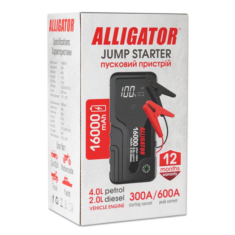 Пусковий пристрій Alligator 12В 300-600A з функцією Power Bank 16000mAh (JS841)
