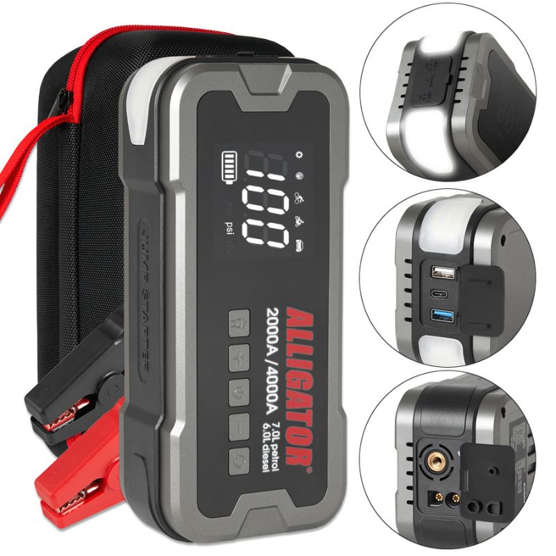 Пусковий пристрій для авто Alligator 12В 2000-4000A з Power Bank 24000mAh та компресором 10Атм (JS850)