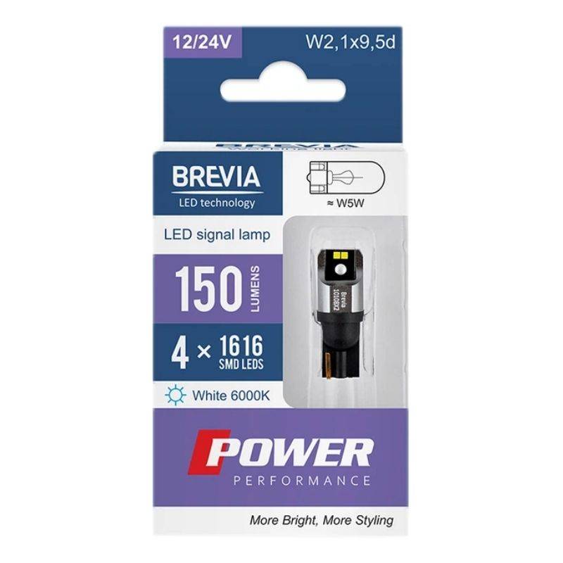 Лампы LED Brevia Power W5W 150Lm 4x1616SMD 12/24V CANbus (10108X2)