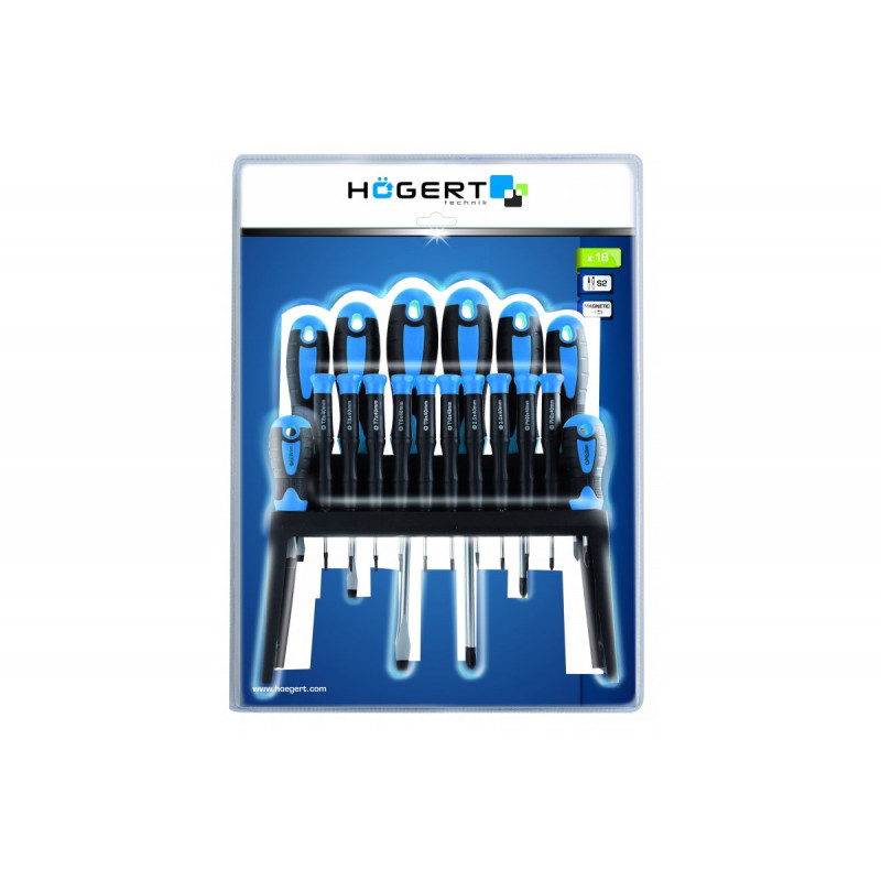 Набір викруток 18шт сталь S2 Hogert з магнітним захватом PH SL Torx (HT1S098)