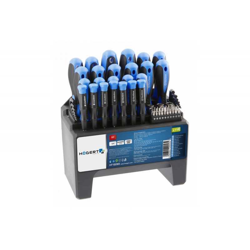 Набір викруток і біт 114шт S2 Hogert з магнітним захватом для точних робіт PH SL Torx Hex SQ (HT1S099)