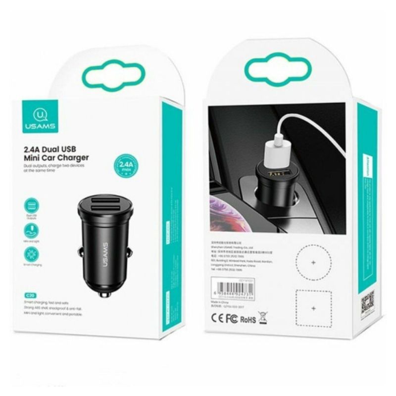 Автомобільний зарядний пристрій 2.4A Usams Dual USB Mini Car Charger (CC114TC01)