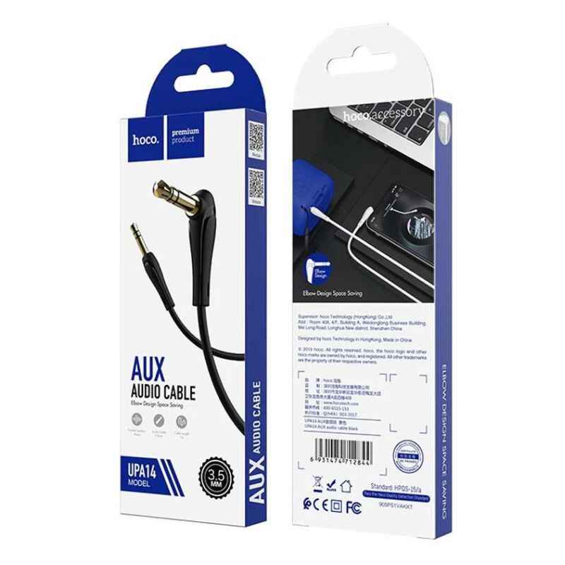 Кабель AUX 1м кутовий Hoco miniJack чорний (UPA14)