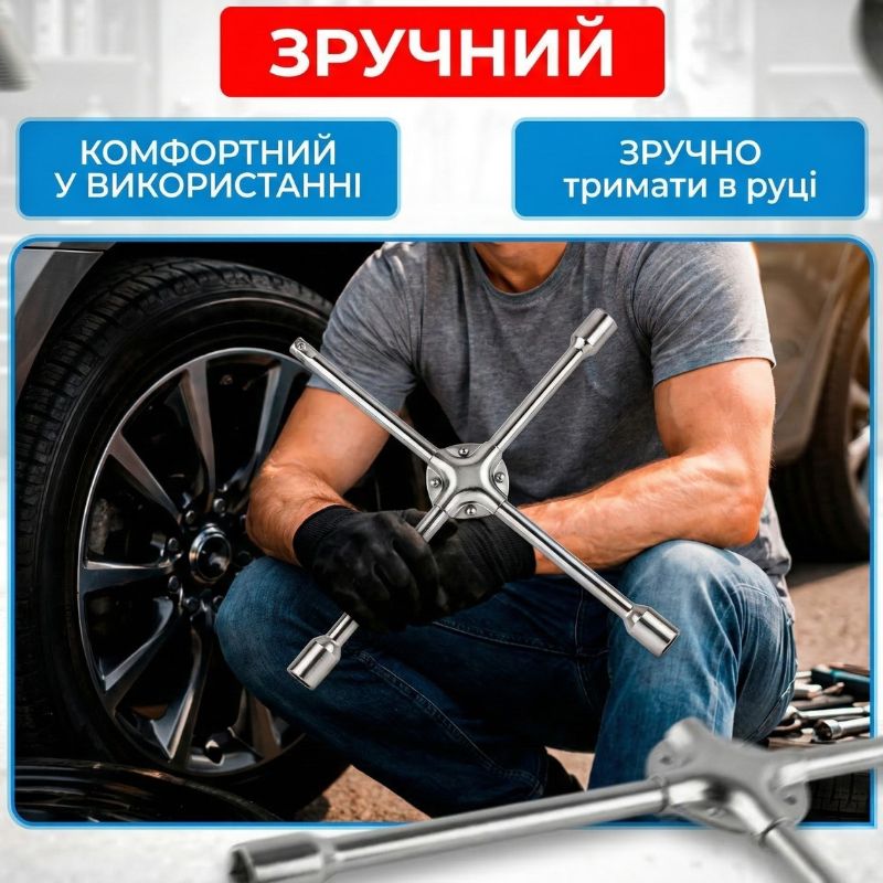 Ключ крестообразный с накладкой 17мм/19мм/21мм Gearo 1/2" (GE2202)