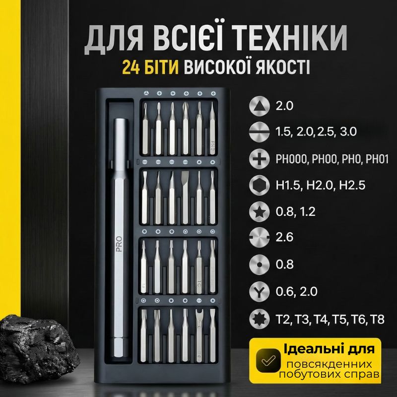 Отвертка с комплектом насадок для точных работ Gearo 24в1 52HRC серый (GE2101)