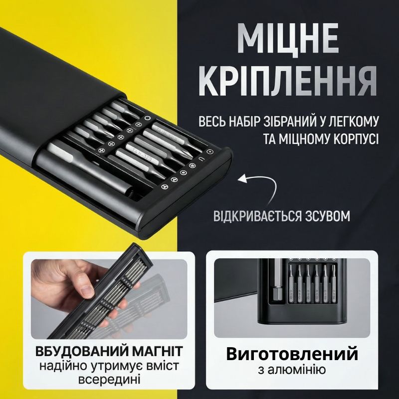 Отвертка с комплектом насадок для точных работ Gearo 24в1 52HRC серый (GE2101)