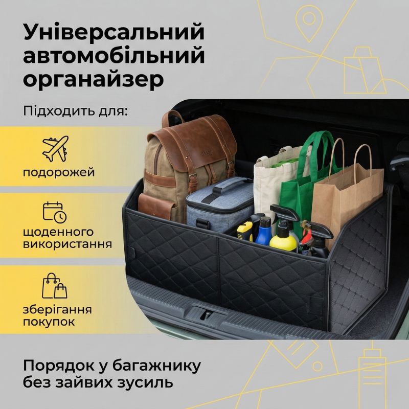 Органайзер в багажник автомобиля Gearo 2 отделения на липучке 54смХ30смХ30см черный (GE0801L)