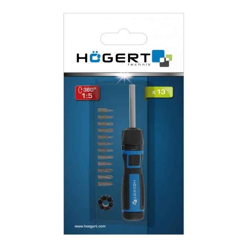 Викрутка с битами 13шт с редуктором 1:5 Hogert сталь S2 с магнитным захватом PH SL Torx (HT1S215)