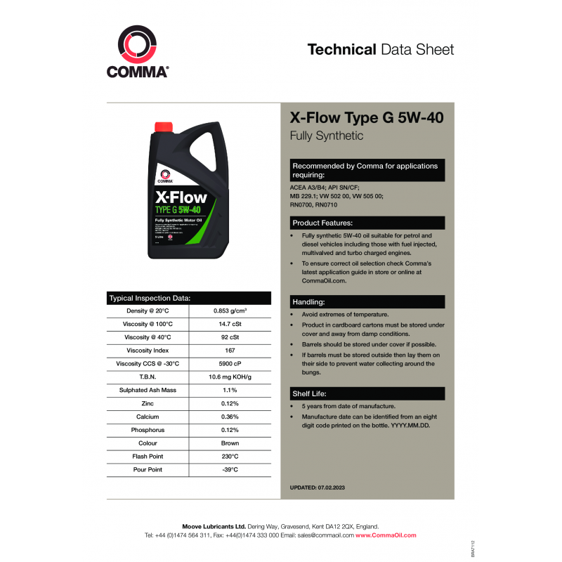 Моторное масло Comma X-FLOW TYPE G 5W-40 API SL/CF; ACEA A3/B4 20л (XFG20L)